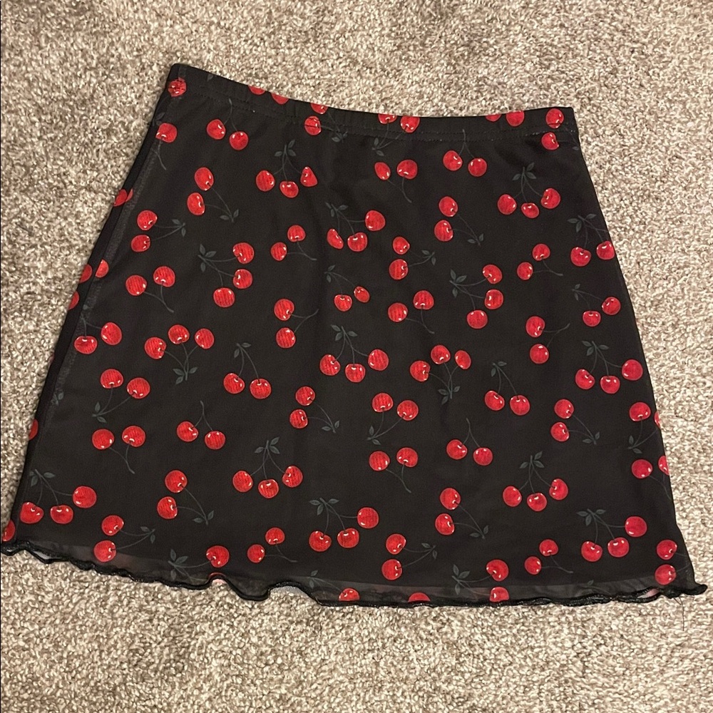 SHEIN Black Skirt with Red Cherry Print